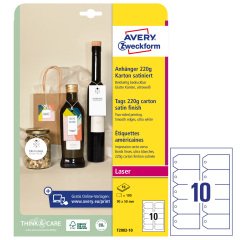 Cartellino stampabile - in cartoncino - con bordi tagliati lisci - laser - 90 x 50 mm - 10 cart/fg - 10 fogli - bianco - Avery