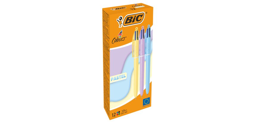 Penna sfera a scatto 4 Colori Pastel - 1.0 mm - Bic - conf. 12 pezzi