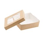Scatola da asporto - con finestra trasparente - 14 x 14 x 5 cm - carta kraft/PE - avana - Leone - conf. 25 pezzi