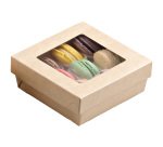 Scatola da asporto - con finestra trasparente - 14 x 14 x 5 cm - carta kraft/PE - avana - Leone - conf. 25 pezzi