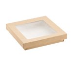 Scatola da asporto - con finestra trasparente - 18 x 18 x 5 cm - carta kraft/PE - avana - Leone - conf. 20 pezzi