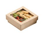Scatola da asporto - con finestra trasparente - 18 x 18 x 5 cm - carta kraft/PE - avana - Leone - conf. 20 pezzi