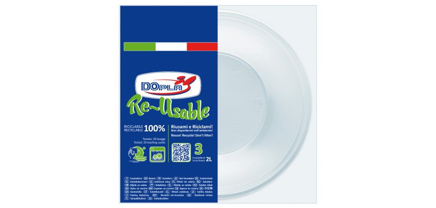 Insalatiera riutilizzabile - rotonda - diametro 13,5 cm - 2 L - PS reuse - bianco - Dopla - conf. 3 pezzi