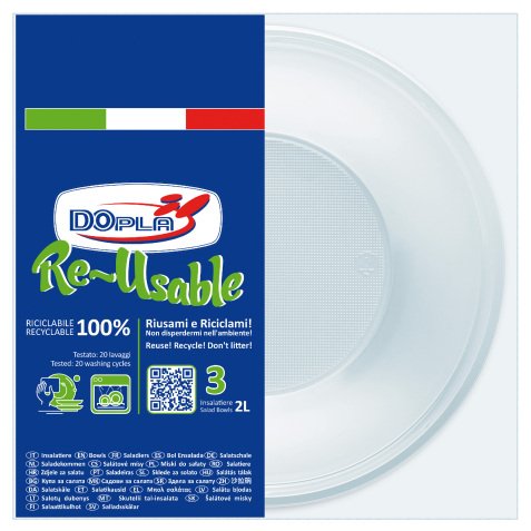 Insalatiera riutilizzabile - rotonda - diametro 13,5 cm - 2 L - PS reuse - bianco - Dopla - conf. 3 pezzi