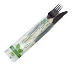 Bis coltello e forchetta - CPLA - con tovagliolo - nero - Leone - conf. 250 pezzi