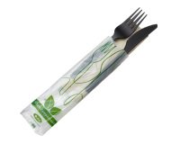 Bis coltello e forchetta - CPLA - con tovagliolo - bianco - Leone - conf. 250 pezzi