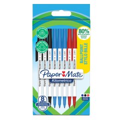 Penna sfera - cappuccio - Kilometrico Recycled - punta 1,0 mm - colori assortiti - Papermate - conf. 8 pezzi