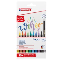 Pennarello glitter 1340 - punta brush - colori assortiti - Edding - astuccio 10 pezzi