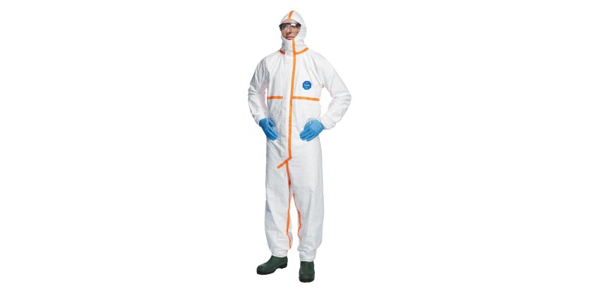 Tuta Tyvek 800J - con nastrature arancioni - taglia L - bianco - Dupont
