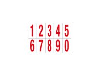 Numeri adesivi da 0 a 9 - in PVC - 70 x 124 mm - 10 et/fg - 1 foglio - rosso/bianco