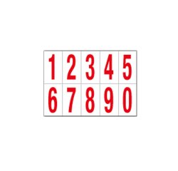 Numeri adesivi da 0 a 9 - in PVC - 70 x 124 mm - 10 et/fg - 1 foglio - rosso/bianco
