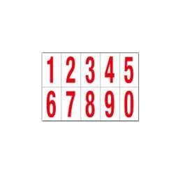 Numeri adesivi da 0 a 9 - in PVC - 70 x 124 mm - 10 et/fg - 1 foglio - rosso/bianco