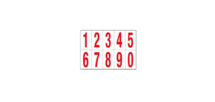 Numeri adesivi da 0 a 9 - in PVC - 70 x 124 mm - 10 et/fg - 1 foglio - rosso/bianco
