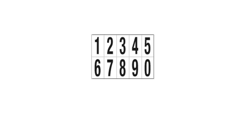 Numeri adesivi da 0 a 9 - in PVC - 70 x 124 mm - 10 et/fg - 1 foglio - nero/bianco