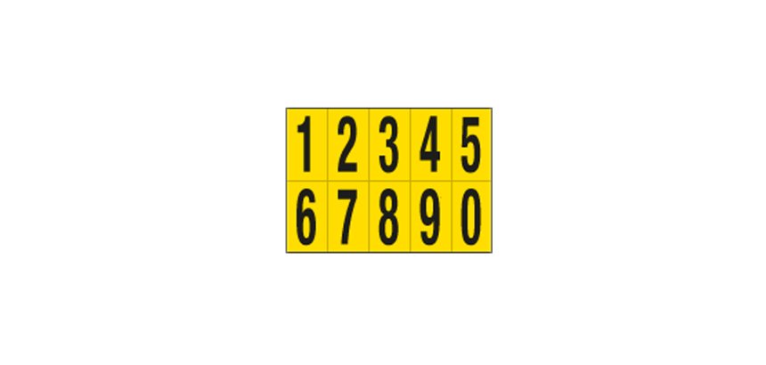 Numeri adesivi da 0 a 9 - in PVC - 56 x 99 mm - 10 et/fg - 1 foglio - nero/giallo