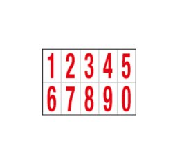Numeri adesivi da 0 a 9 - in PVC - 56 x 99 mm - 10 et/fg - 1 foglio - rosso/bianco