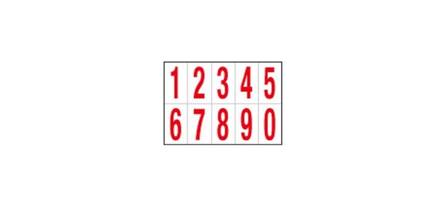Numeri adesivi da 0 a 9 - in PVC - 56 x 99 mm - 10 et/fg - 1 foglio - rosso/bianco