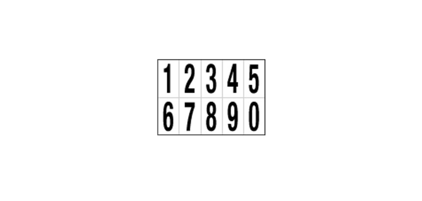 Numeri adesivi da 0 a 9 - in PVC - 56 x 99 mm - 10 et/fg - 1 foglio - nero/bianco