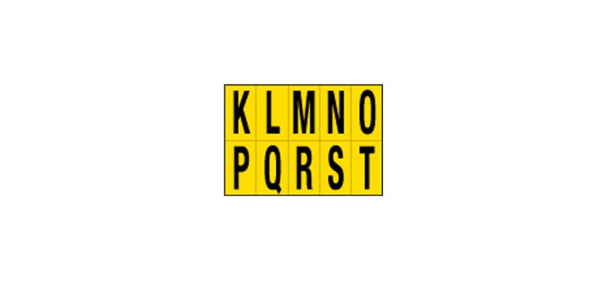 Lettere adesive da K a T - in PVC - 56 x 99 mm - 10 et/fg - 1 foglio - nero/giallo