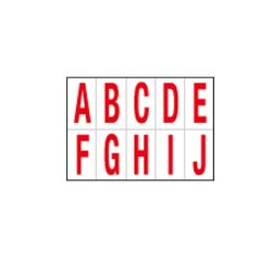 Lettere adesive da A a J - in PVC - 56 x 99 mm - 10 et/fg - 1 foglio - rosso/bianco