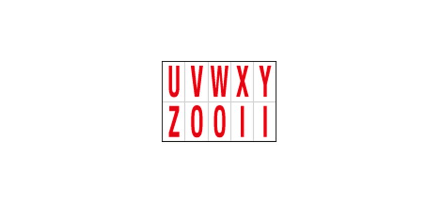 Lettere adesive da U a Z - in PVC - 56 x 99 mm - 10 et/fg - 1 foglio - rosso/bianco