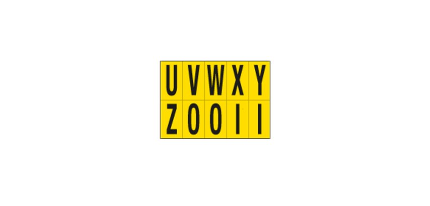 Lettere adesive da U a Z - in PVC - 70 x 124 mm - 10 et/fg - 1 foglio - nero/giallo