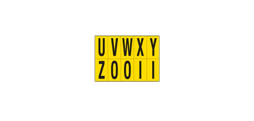 Lettere adesive da U a Z - in PVC - 70 x 124 mm - 10 et/fg - 1 foglio - nero/giallo