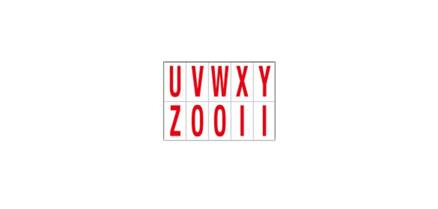 Lettere adesive da U a Z - in PVC - 70 x 124 mm - 10 et/fg - 1 foglio - rosso/bianco
