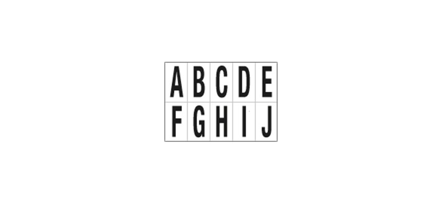 Lettere adesive da A a J - in PVC - 70 x 124 mm - 10 et/fg - 1 foglio - nero/bianco