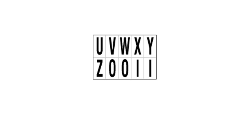 Lettere adesive da U a Z - in PVC - 56 x 99 mm - 10 et/fg - 1 foglio - nero/bianco