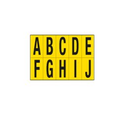 Lettere adesive da A a J - in PVC - 70 x 124 mm - 10 et/fg - 1 foglio - nero/giallo