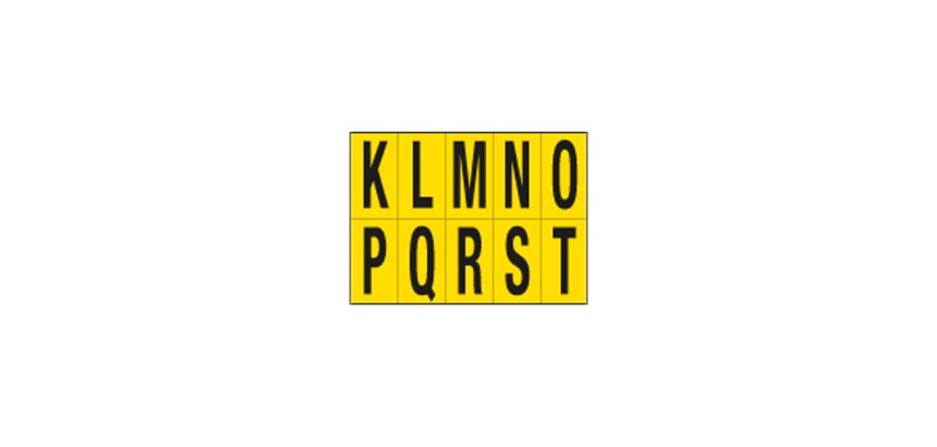 Lettere adesive da K a T - in PVC - 70 x 124 mm - 10 et/fg - 1 foglio - nero/giallo
