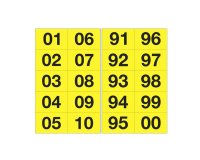 Numero adesivo da 01 a 99 - 44 x 34 mm - 10 et/fg - 10 fogli - nero/giallo