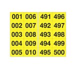 Numero adesivo da 001 a 500 - 45 x 24 mm - 10 et/fg - 50 fogli - nero/giallo