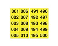Numero adesivo da 001 a 500 - 45 x 24 mm - 10 et/fg - 50 fogli - nero/giallo