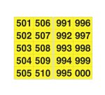 Numero adesivo da 501 a 999 - 45 x 24 mm - 10 et/fg - 50 fogli - nero/giallo