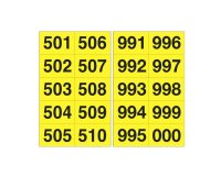 Numero adesivo da 501 a 999 - 45 x 24 mm - 10 et/fg - 50 fogli - nero/giallo