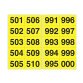 Numero adesivo da 501 a 999 - 45 x 24 mm - 10 et/fg - 50 fogli - nero/giallo
