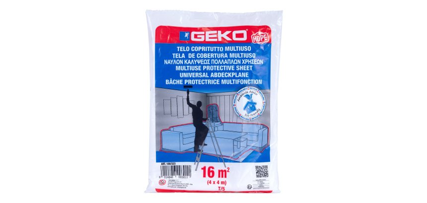 Telo copritutto - 4 x 4 m - 16 mq - 80/90 gr - HDPE - trasparente - Geko