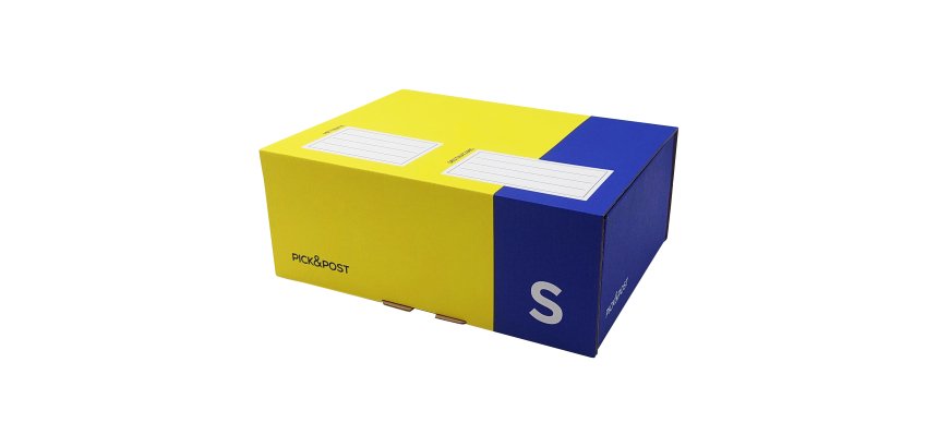 Scatola automontante per ecommerce PICK&Post - S - 26 x 19 x 10 cm - giallo/blu - Blasetti