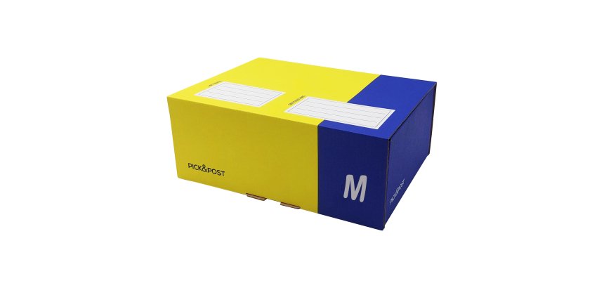 Scatola automontante per ecommerce PICK&Post - M - 36 x 24 x 12 cm - giallo/blu - Blasetti