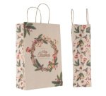 Shopper - maniglie cordino - 26 x 11 x 37 cm - carta kraft - natale ghirlanda verde - Mainetti Bags - conf. 25 pezzi