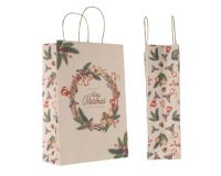 Shopper - maniglie cordino - 36 x 12 x 40 cm - carta kraft - natale ghirlanda verde - Mainetti Bags - conf. 25 pezzi