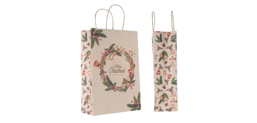 Shopper - maniglie cordino - 36 x 12 x 40 cm - carta kraft - natale ghirlanda verde - Mainetti Bags - conf. 25 pezzi