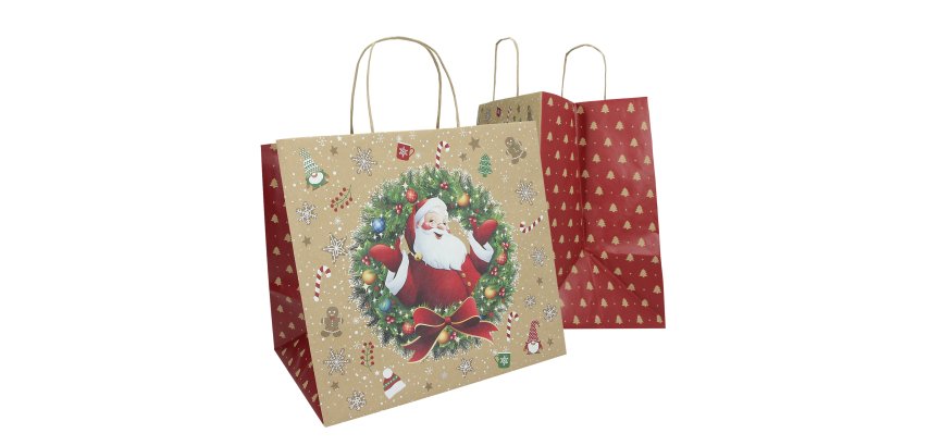 Shopper - maniglie cordino - 35 x 22 x 32 cm - carta biokraft - Big Santa - Mainetti Bags - conf. 15 pezzi