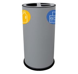 Contenitore tondo per raccolta differenziata - 3 scomparti - 70 L - grigio - Stilcasa