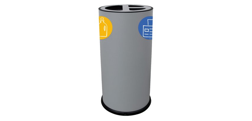Contenitore tondo per raccolta differenziata - 3 scomparti - 70 L - grigio - Stilcasa
