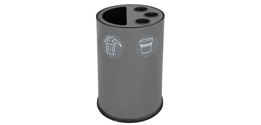 Contenitore tondo per raccolta differenziata - con divisiorio bicchieri - 50 L - grigio - Stilcasa