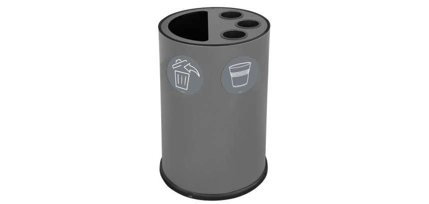 Contenitore tondo per raccolta differenziata - con divisiorio bicchieri - 50 L - grigio - Stilcasa