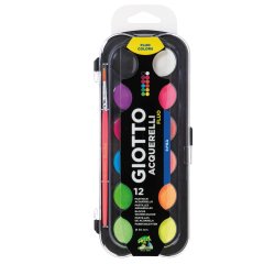 Pastiglia Acquerello - diametro 30mm - colori assortiti fluo - Giotto - astuccio da 12 pezzi